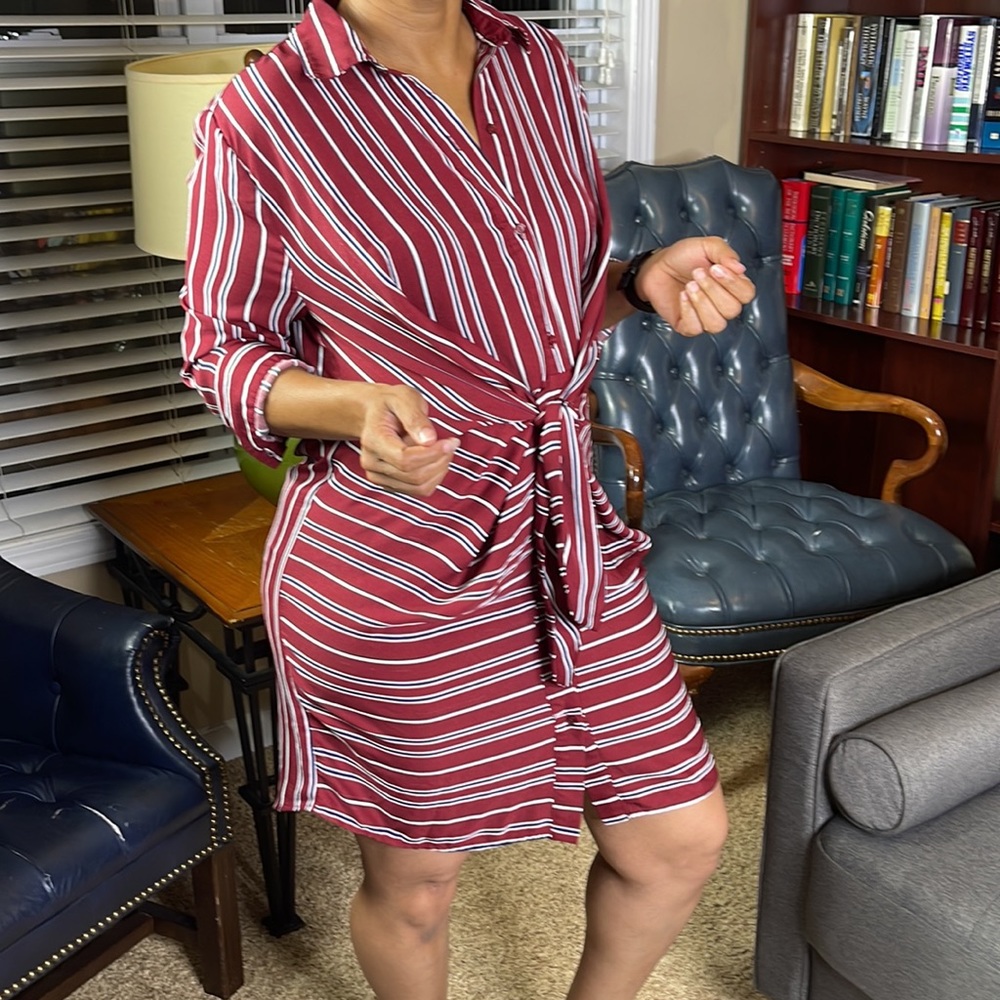 Umgee Women’s Striped Collared Long Sleeve Shirt Dress